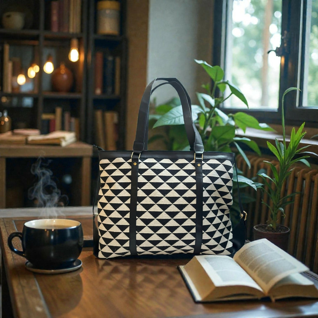 Vegan Leather Laptop Bag with Triangle Design